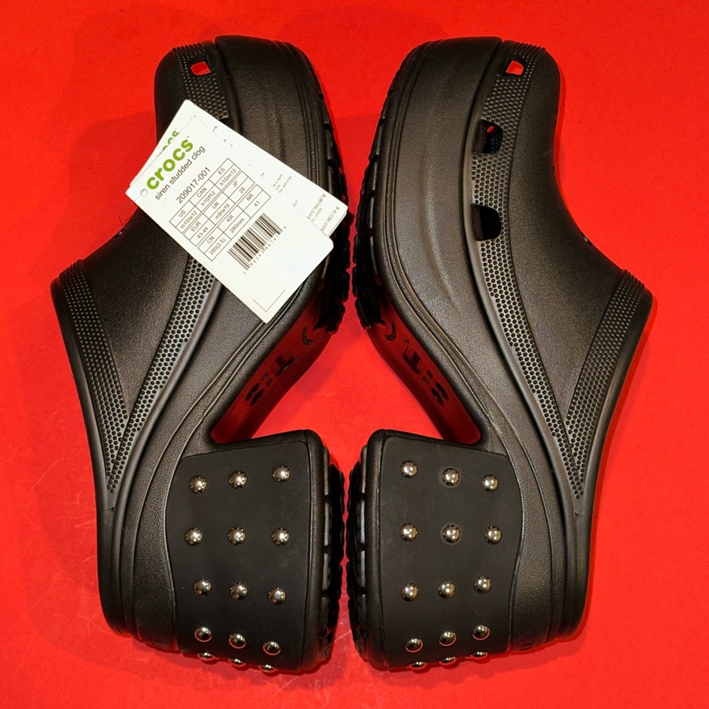 Crocs Siren (Womens 12 Mens 10) Studded High Heel Clog Black Slip On Shoes